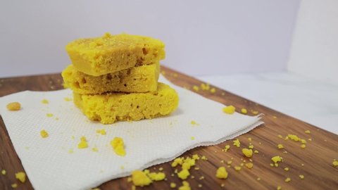 Closeup shot of Mysore pak or Mysuru paaka, is an Indian sweet prepared with ghee it is Famous in Southern India.