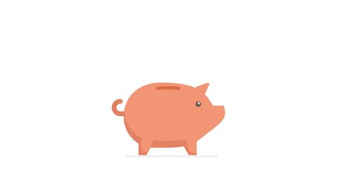 Coins falling into a piggy bank: earning, saving and deposit concept