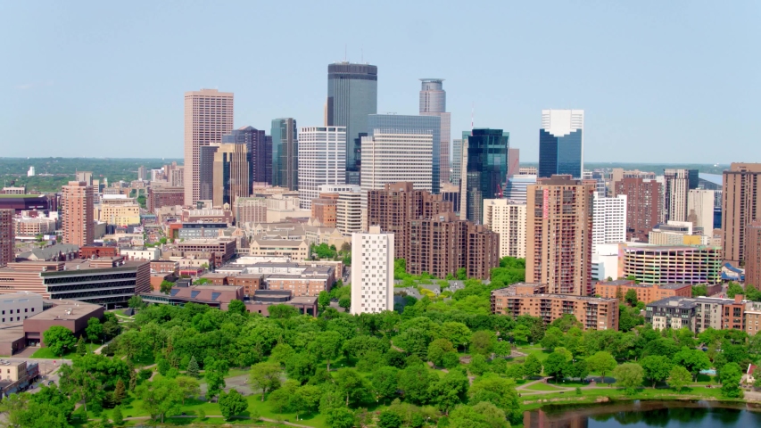 downtown minneapolis skyline park aerial Stock Footage Video (100% ...