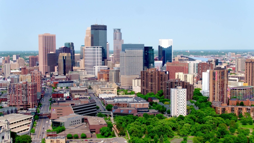 downtown minneapolis skyline park aerial Stock Footage Video (100% ...