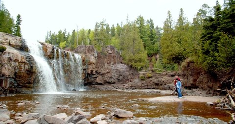 Gooseberry Falls, Couple at Waterfall Slow Motion