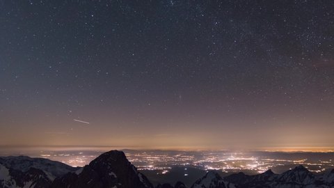 Timelapse is showing a view of the night sky from Lomnicky Peak in April over Tatra Mountains and Gerlach.
