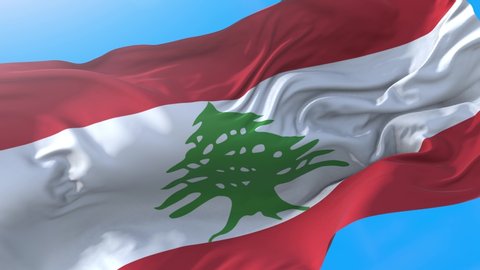 Lebanon flag waving in wind 4K. Realistic Lebanese background. Lebanon background looping 3840x2160 px.