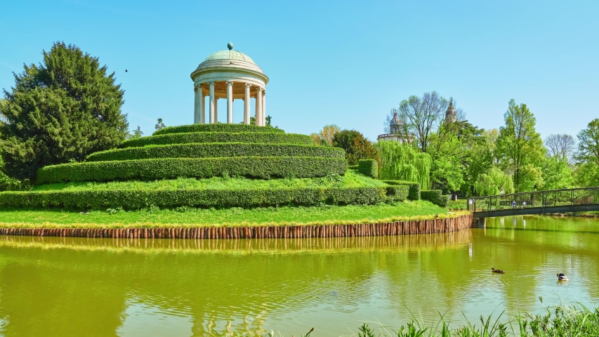 Parco Querini is green area of city of Vicenza, Italy. Monopteros is circular colonnade supporting roof but without any walls. 