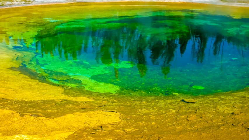 Cinemagraph loop background of Morning Glory Pool, a hot spring in the Upper Geyser Basin in Yellowstone National Park, Wyoming and Montana, United States.