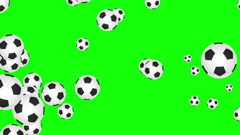 football balls explosion on green background, soccer ball isolated