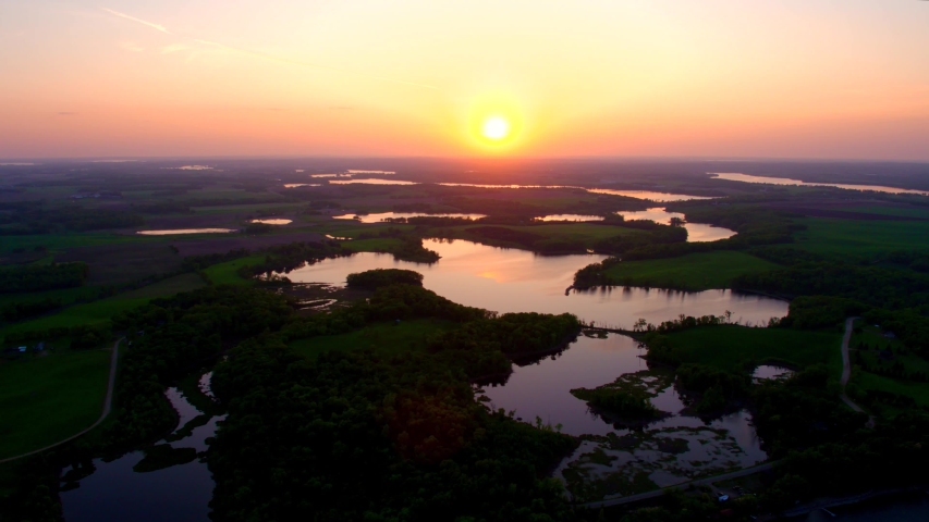 Marsh, Wetlands, River at Sunset, 4K Aerial Drone Shot