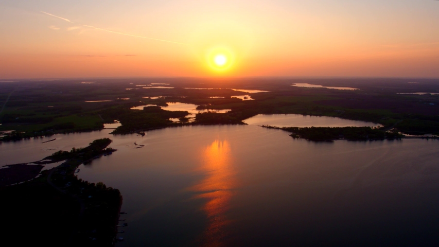 Beautiful Rural Wetlands at Sunset, 4K Aerial Drone Shot