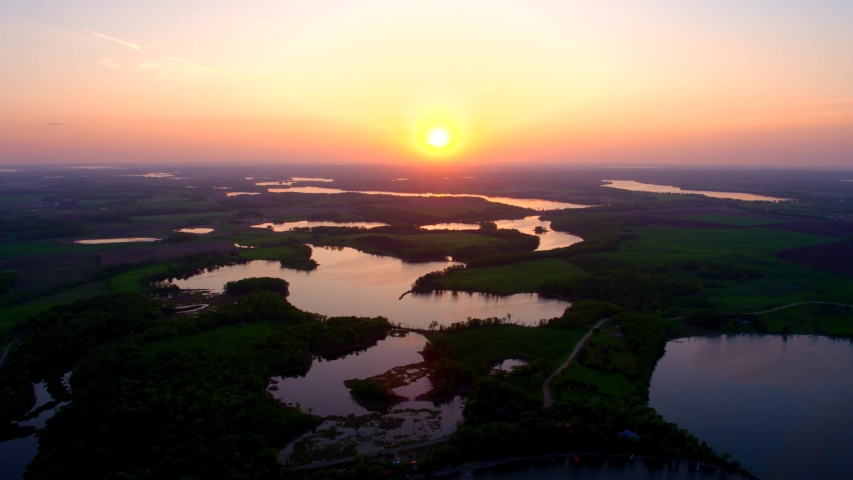 Marsh, Wetlands, River at Sunset, 4K Aerial Drone Shot