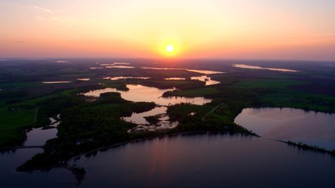 Marsh, Wetlands, River at Sunset, 4K Aerial Drone Shot