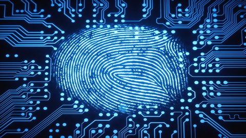
Fingerprint, printed circuit, releasing binary codes, microchip concept and data processing and digital identification.