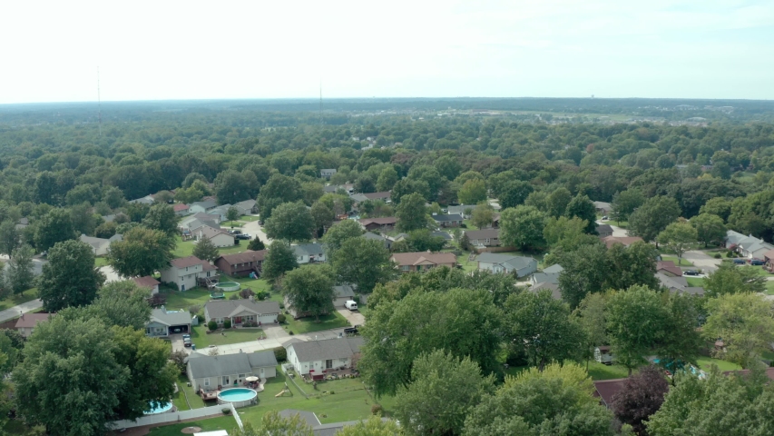Residential subdivision and houses via drone in St. Charles, Missouri