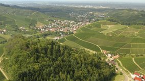 Aerial view of vineyards around Durbach in Germany on a sunny day in Germany close to the black forest. Zoom in on Durbach.