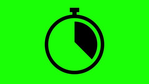 Flat design analog stopwatch icon on green screen.Time transition on the chronometer represented in black color. Empty to full. Timer sign  on chroma key background. Clock symbol animation in 4k