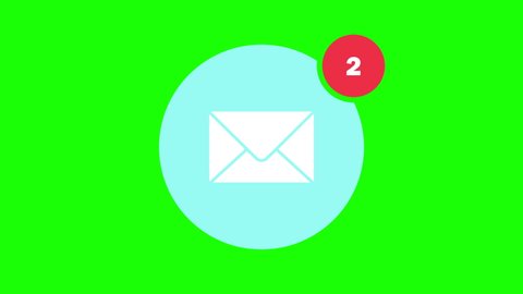 Email notification icon on green screen. Message inbox symbol. Email counter up to 100. Email alert count on chroma key.They sent a lot of emails to the mailbox.  Spam concept. Flat design animation