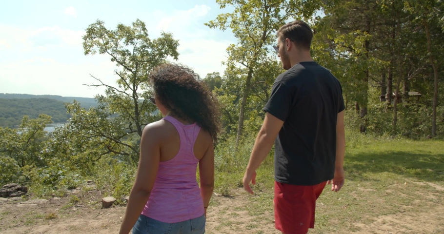 Hiking at Lake of the Ozarks, Couple Overlooking Lake, Missouri, 4K