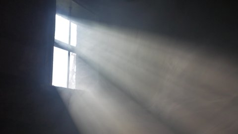 Smoke in the rays of light from the window. Room.