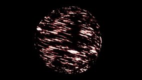 A red magma planet in the solar system rotating isolated on black background, seamless loop. Animation. Abstract spherical planet with hot gas spinning in space.