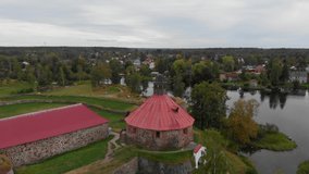 Aerial video of the fortress in the countryside