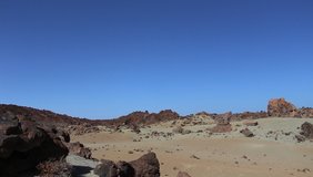 
Left-Right Panoramic view of a place similar to the Mars Landscape. Teide Vulcan Mountain, National Park in Tenerife, canary Island. HD Video

