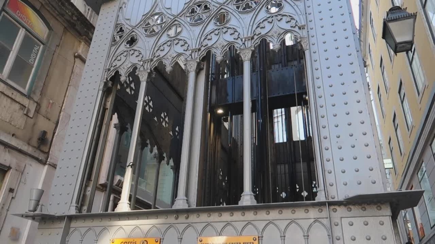 Lift Santa Justa in Lisbon close up from the ground to the top.
