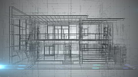 Blueprint - architectural design: the plan of a modern building - 3d Rendering