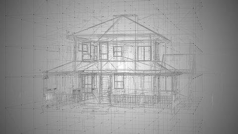 Architecture house Blueprint design - 3d Animation of House Building - 3d Rendering