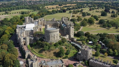 Aerial view of Windsor Castle, royal residence near London - landscape panorama of Great Britain from above, Berkshire, England, United Kingdom, Europe