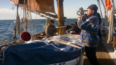 antwerp / Belgium - 09 23 2018: Sailor using sextant. Antwerp,Belgium. 23rd sept 18