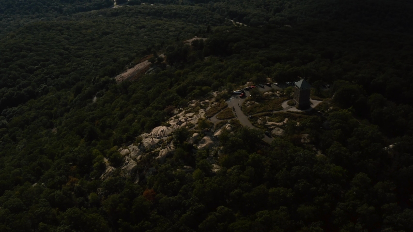 Aerial view of Bear mountain and surrounding before sunset 4k