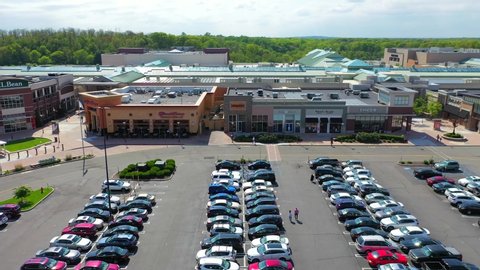 Freehold, NJ/United States - May 14, 2019: aerial view of Freehold Mall and the Cheesecake Factory restaurant. 