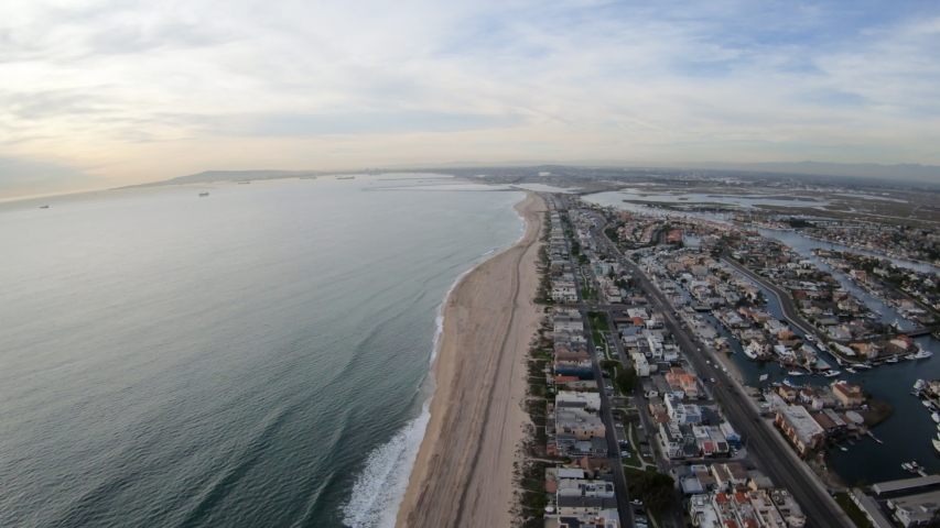Huntington Beach California Aerial View Flying Above Coastline
