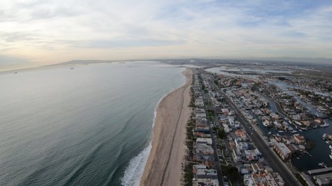 Huntington Beach California Aerial View Flying Above Coastline