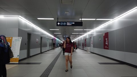 Jakarta / Indonesia - Sept 14, 2019: Established Shot of Bundaran HI MRT Station