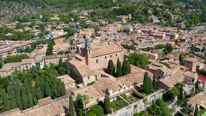 Aerial Drone video footage of Valdemossa town, Mallorca | Shutterstock HD Video #1037537177