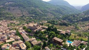 Aerial Drone video footage of Valdemossa town, Mallorca
