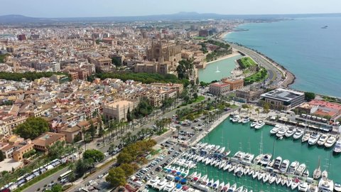 Aerial drone video footage of Marina Palma de Mallorca