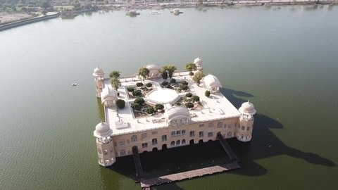 Aerial View of Jal Mahal Palace in Man Sugar Lake in Jaipur India