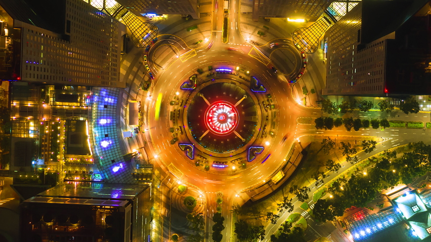 4K, Time lapse traffic at fountain of wealth roundabout at Night Singapore