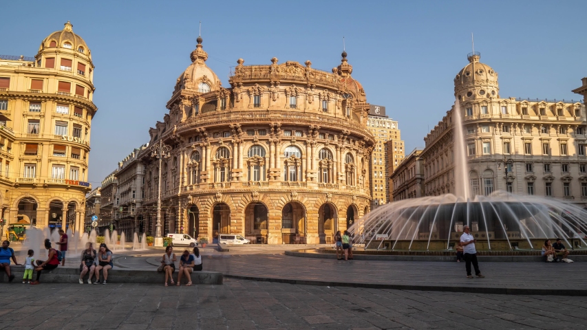Genova fountain Piazza de Ferrari water jet square big plaza italian vacation landmarks .