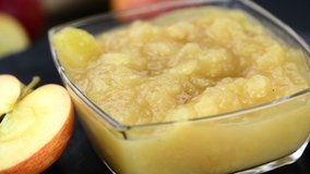 Portion of rotating homemade Applesauce in 4K UHD (not seamless loopable)