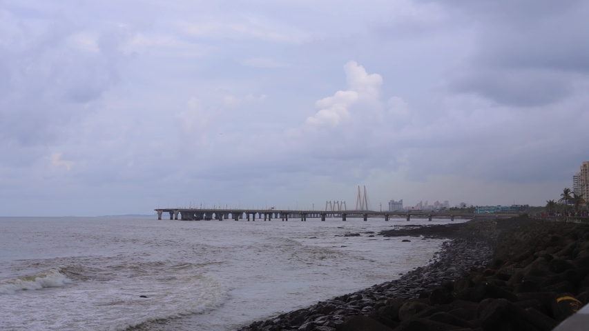 4K timelapse video of Mumbai sea side near Bandra Worli sea link in Monsoon season