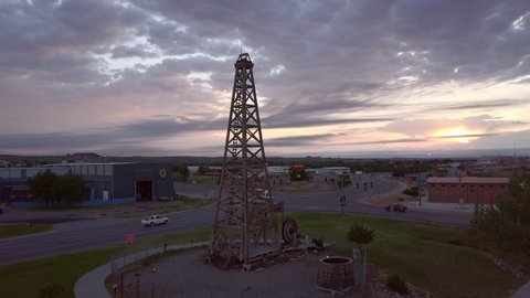 Drone footage of historic oil derrick in Casper Wyoming