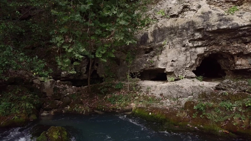 Drone fly away from largest natural spring Big Spring Missouri