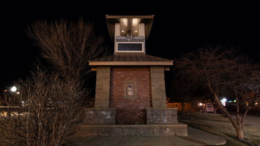 Timelapse of tower welcoming people to Pagosa Springs CO