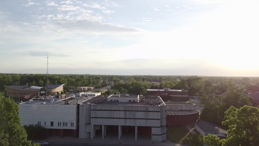 Aerial view of courthouse in Goshen Indiana in summer