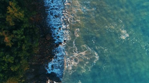 Aerial view of St Thomas rock shore with tide