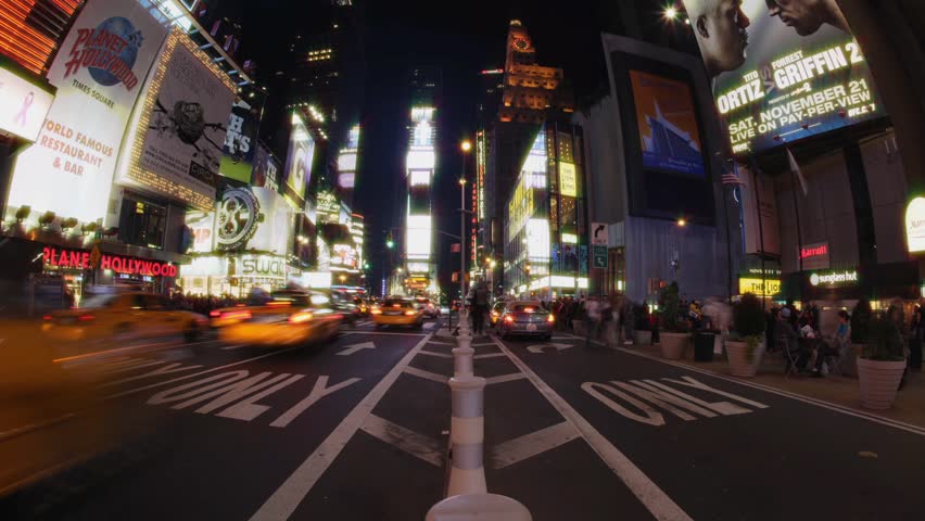 NEW YORK CITY, USA - NOVEMBER 8: In this time-lapse fish-eye view, vehicles move
