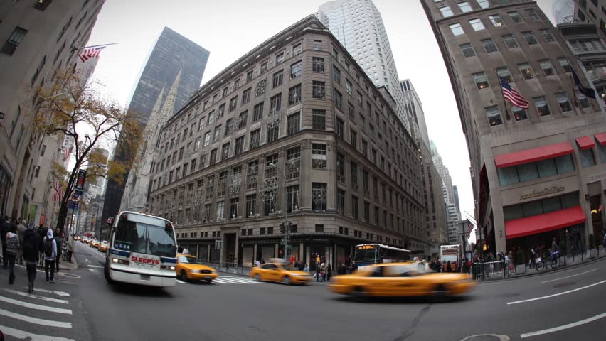 NEW YORK CITY, USA - NOVEMBER 9: In this time-lapse fish-eye view, vehicles move