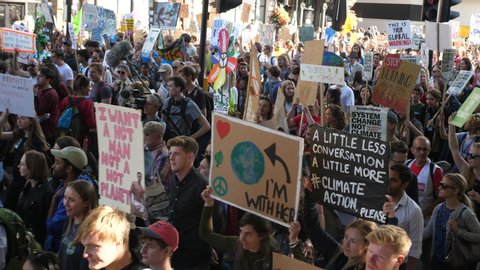 LONDON, UK - 20 SEP 2019; Climate Marching Protesters crowd